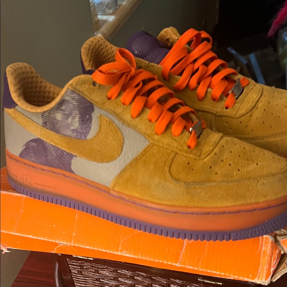 Kobe Bryant rare Nike low-top Air Force One suede with purple panels and orange